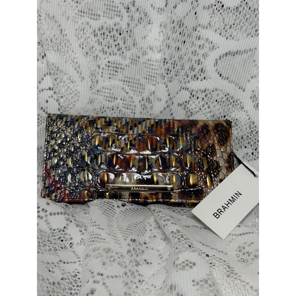NWT Brahmin Melbourne ADY Slim Bifold Leather Wallet TARTAN ANIMAL Leopard Print